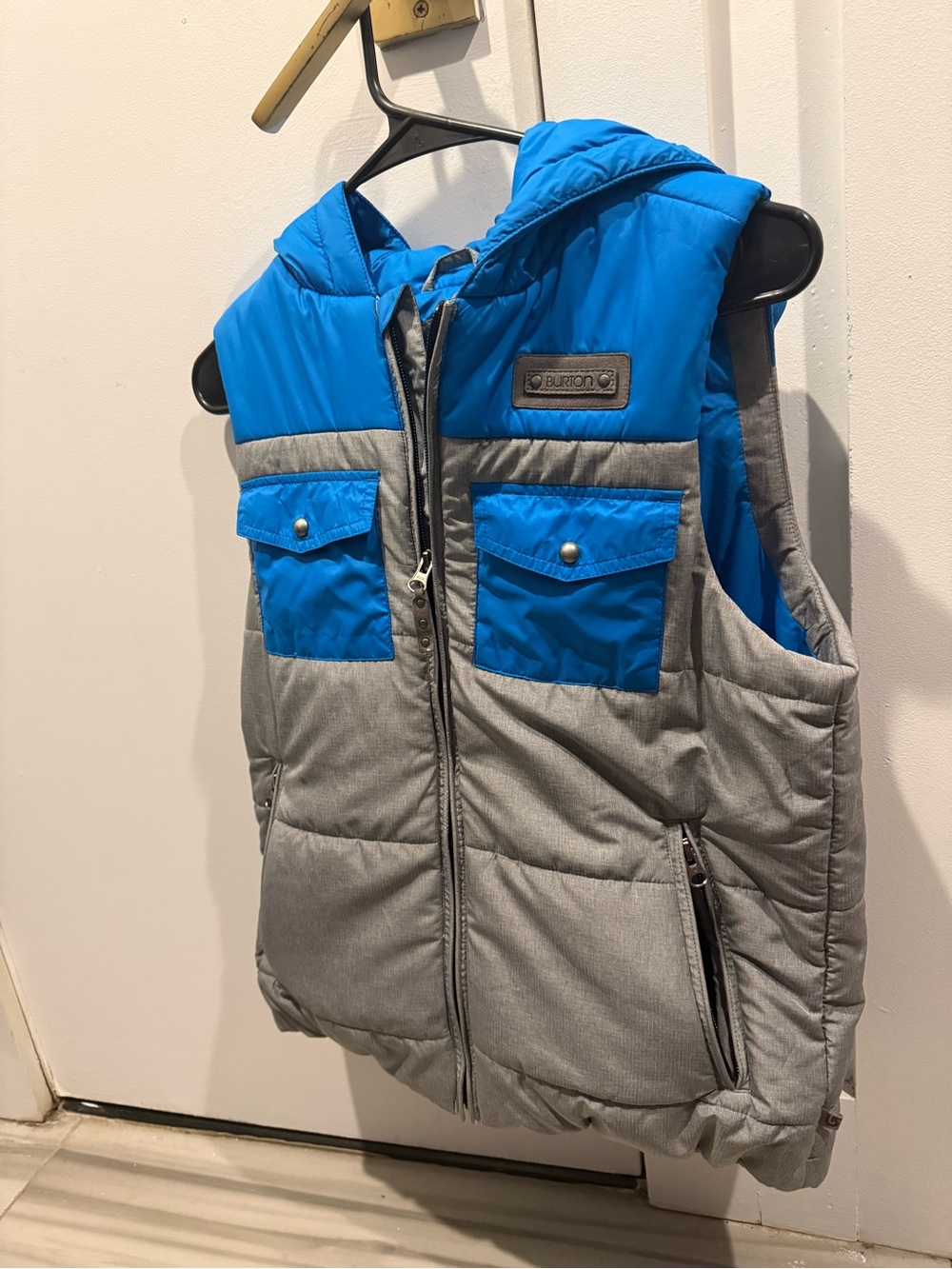 Burton Blue and Gray Hooded Puffer Vest